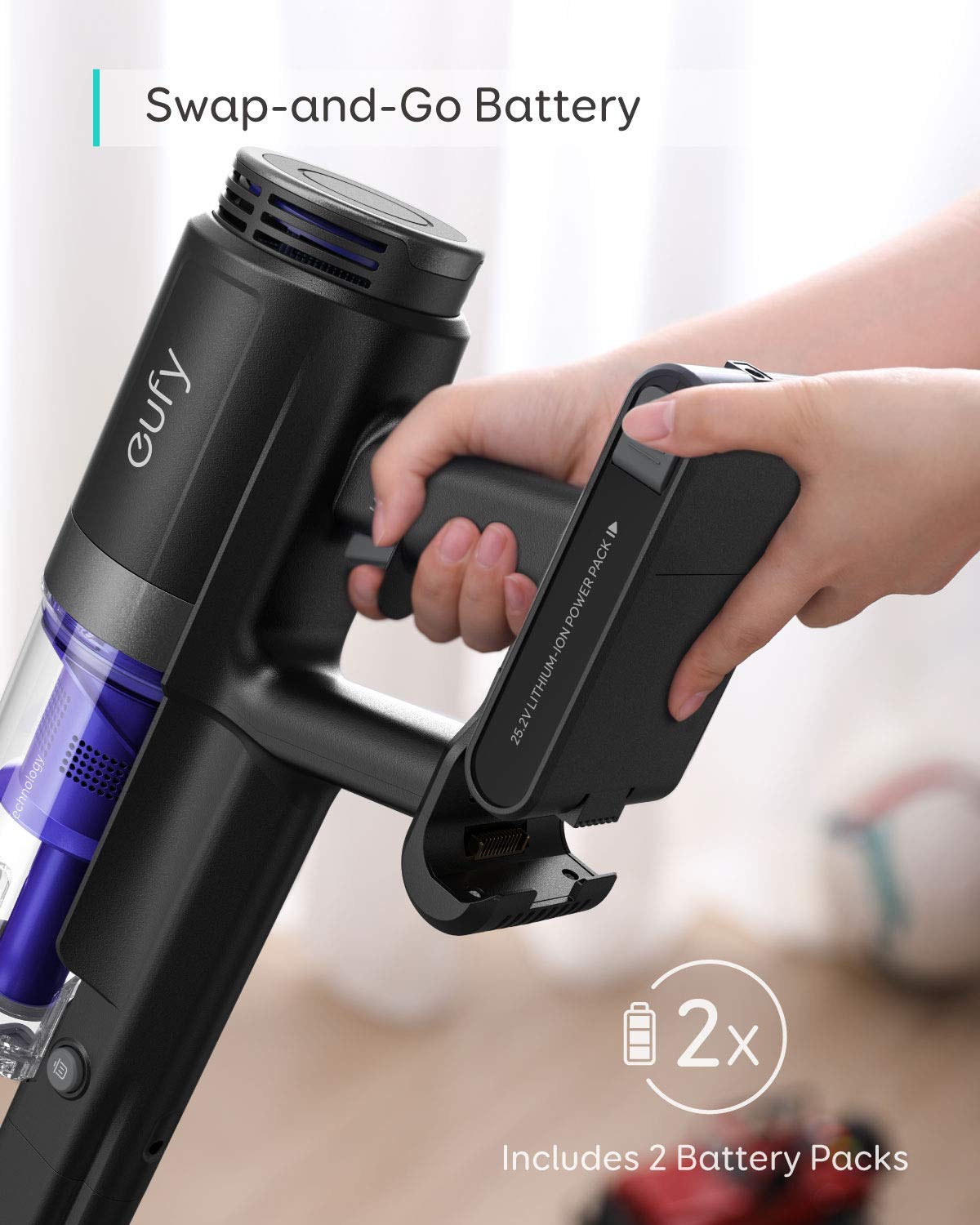 eufy by Anker, HomeVac S11 Infinity, kabelloser Stabstaubsauger, federleicht & kompakt, 120AW Saugkraft, Abnehmbarer Akku, ideal für Teppiche und Hartböden (Schwarz) (Generalüberholt)