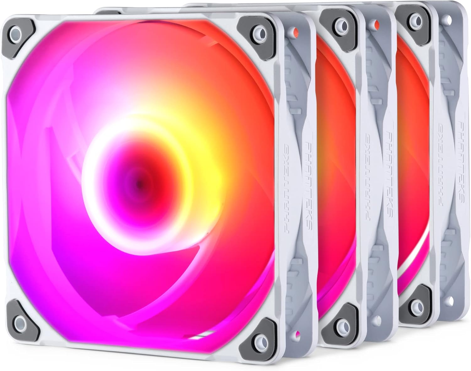 Phanteks (PH-F140SK_DRGB_PWM_WT01_3P) SK140 DRGB PWM Fan 3Pack – 3X 140mm Fan, high Airflow Nine-Blade Design, DRGB Lighting, Rubber dampening washers - White