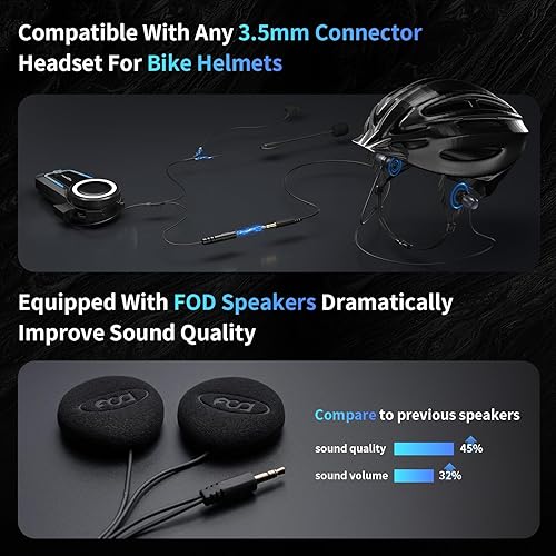 Miniatura 7 de Fodsports FX7 Auriculares Bluetooth de Malla para Motocicleta de 10 Conductores, Auriculares Bluetooth para Casco de Doble Chip V5.4 con Multitarea