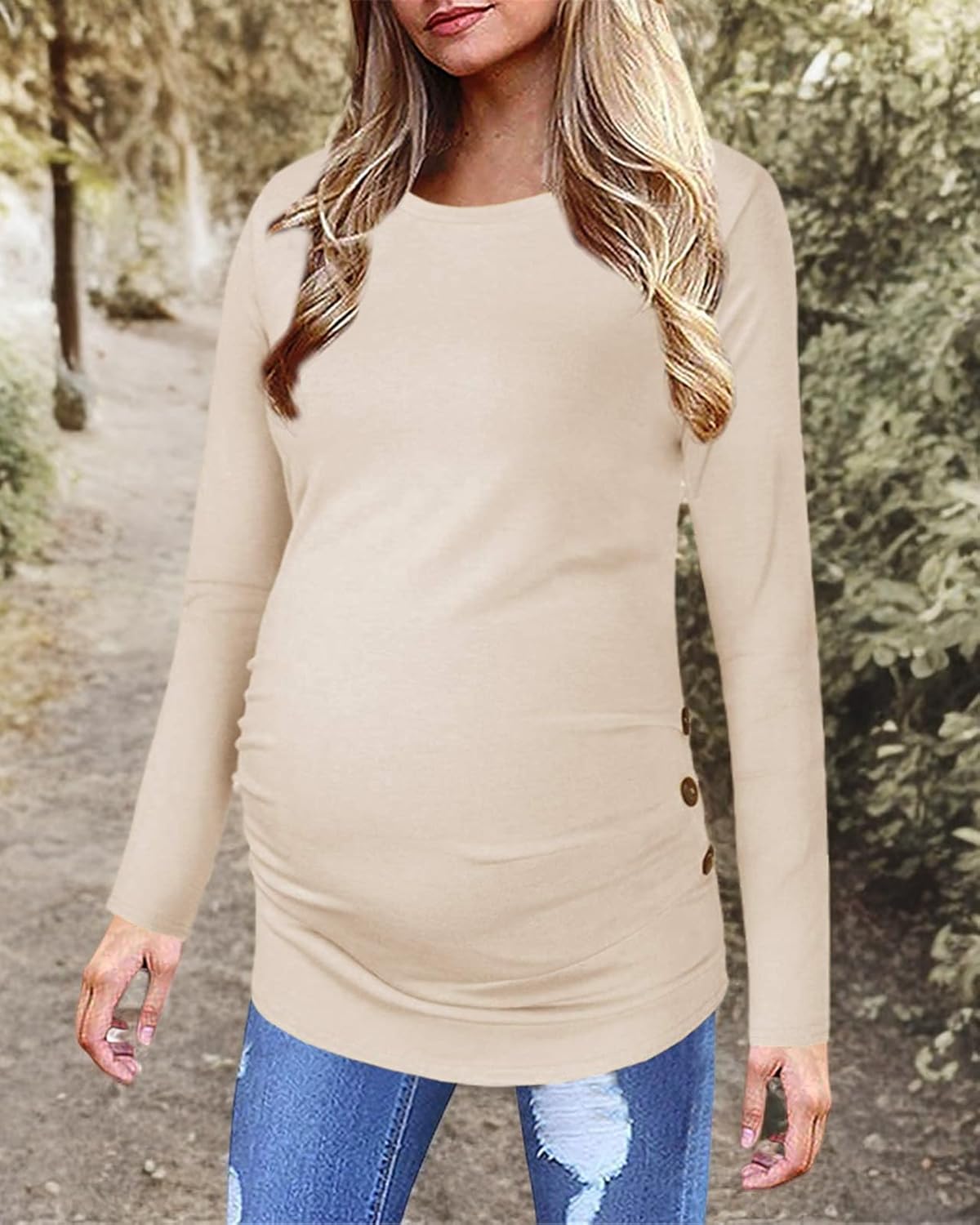 Chuanqi Womens Maternity Shirt Fall Long Sleeve Crew Neck T-Shirts Pregnancy Clothes Side Ruched Tunic Tops - Image 6