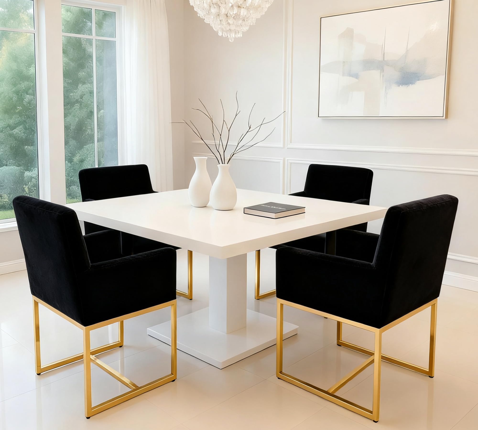 HNY Mid Century Modern Upholstered Dining Chairs with Arms Set of 4, Velvet Accent Chairs with Gold Finish Metal Frame, 19'' Wide Arm Chairs for