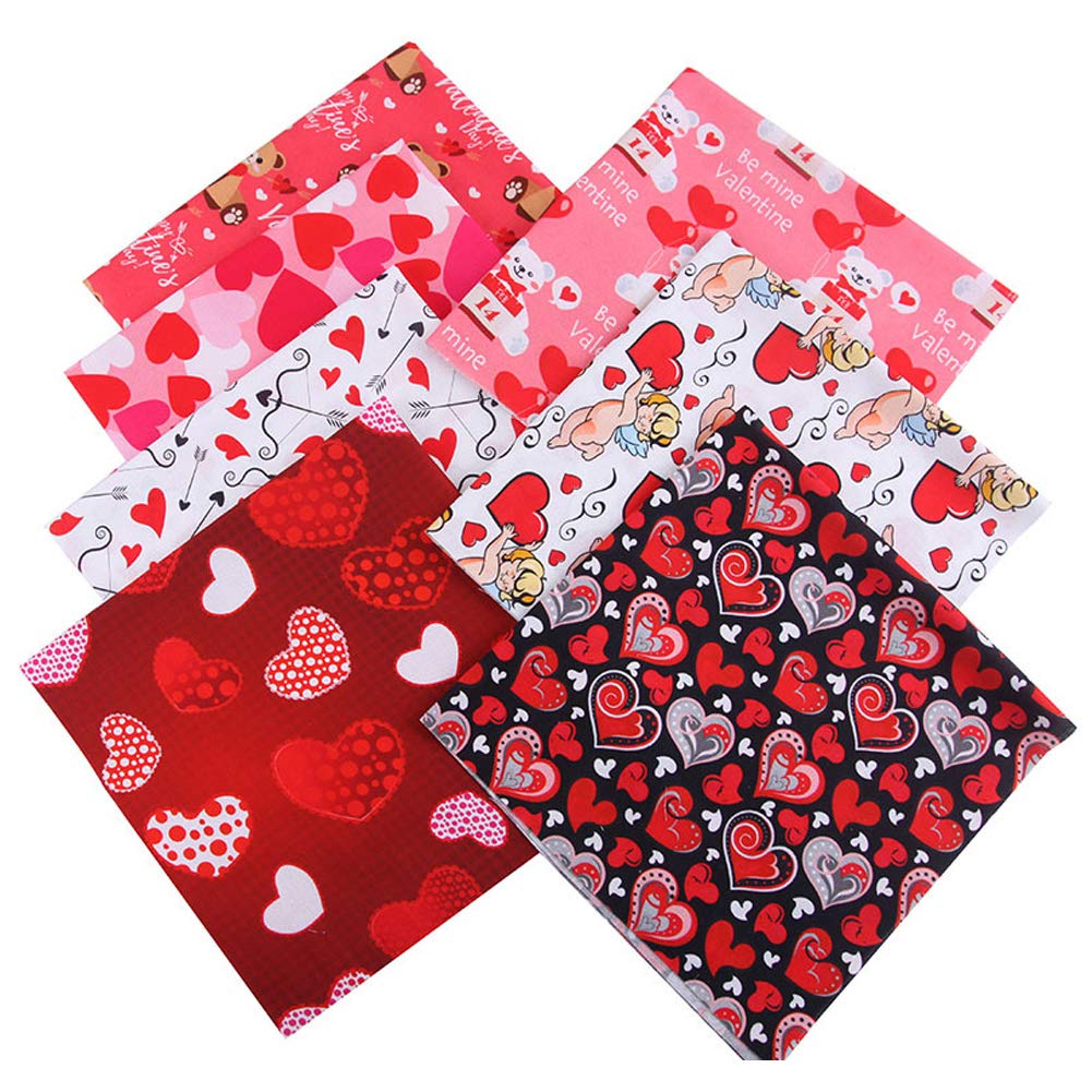 Camelliass Heart Valentine's Day Cotton Fabric Squares 25Cm X 25Cm 7Pcs, Fabric Patchwork Craft, Quilting Squares Bundles,Cotton Fabric For Patchwork Diy Sewing Scrapbooking (25 * 25Cm)