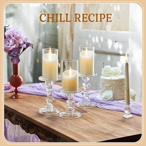 Miniatura 3 de CHILL RECIPE Juego de 3 portavelas de cristal, soporte alto de cristal para velas de pilar, velas cónicas, decoración de Navidad, mesa de boda,