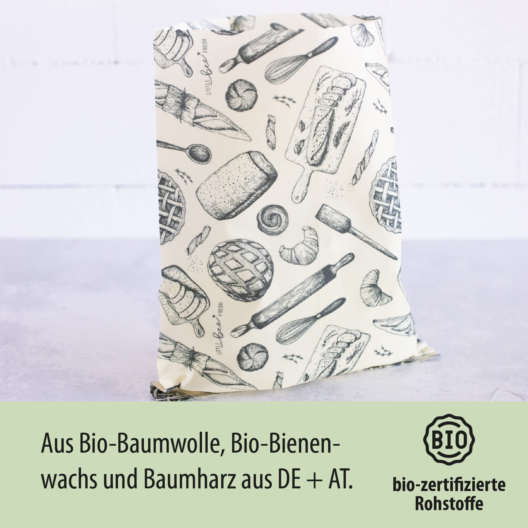 little bee fresh Bio-Bienenwachstuch XL Brotbeutel 29x40 cm aus Deutschland - hält Lebensmittel natürlich, schön & plastikfrei frisch! Handgemacht aus Bio-Rohstoffen (XL Brotbeutel)