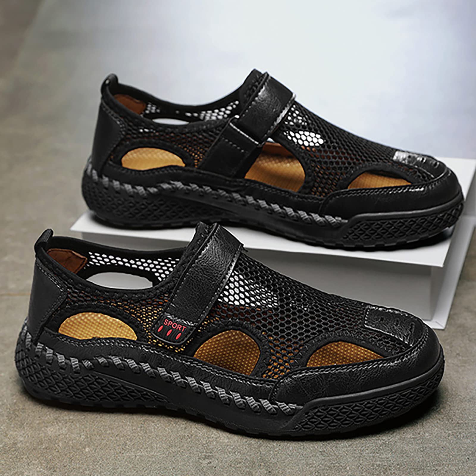 Sandali Uomo Estivi Trekking, Sandalo Uomo Estivo In Pelle, Sandali Estate Traspirante Tendenza Versatile Scarpe Spiaggia Grandi Fatte A Mano All'Aperto A Rete Sandal Sandalo Sandals Men Sandalias