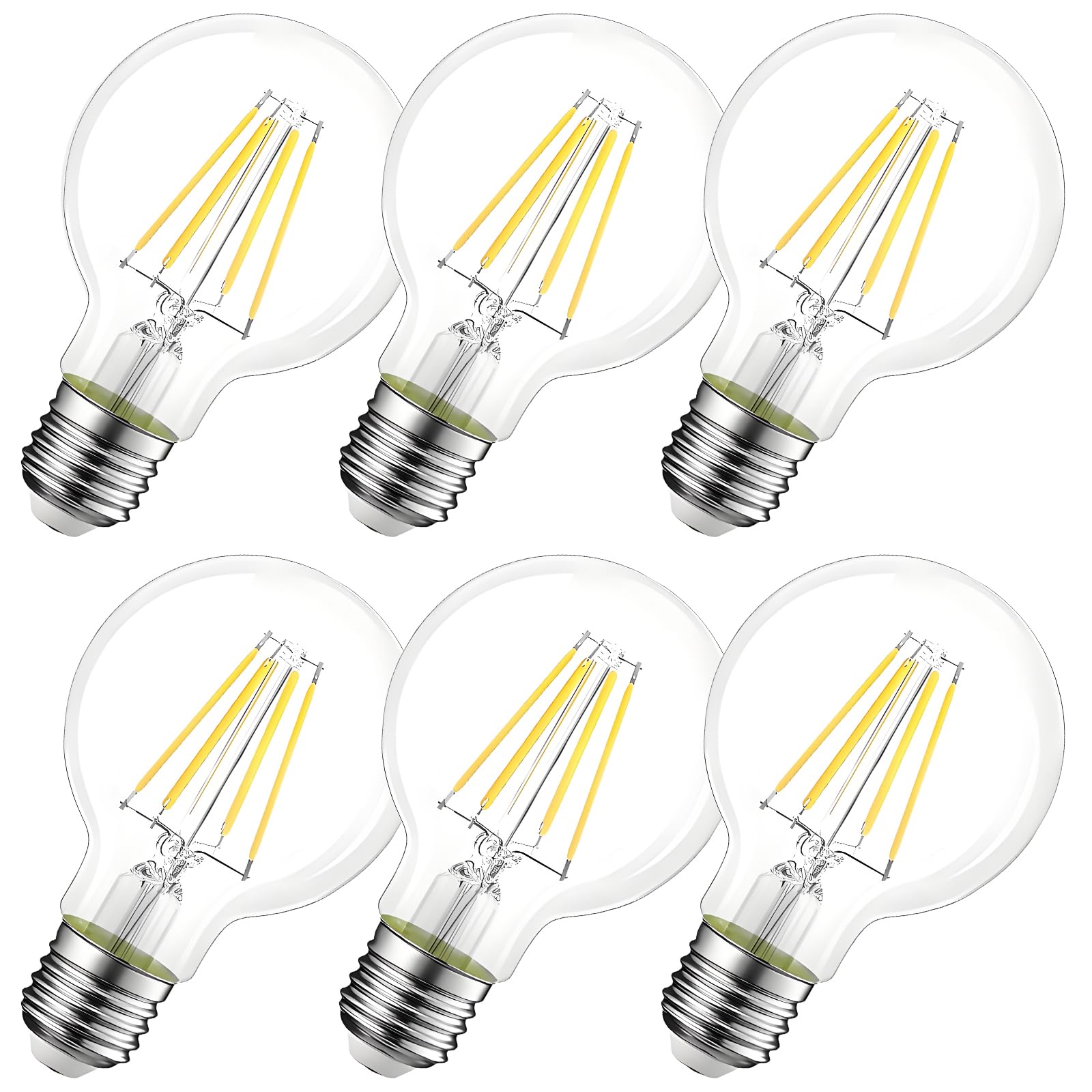 HUAMu E27 LED Filament Bulb,4W Equal to 40W,Cool White 6500K,400Lm, G80 Retro Glass Globe LED Bulb for Decorative Home Light, Not-Dimmable, 6 Pack — image 1