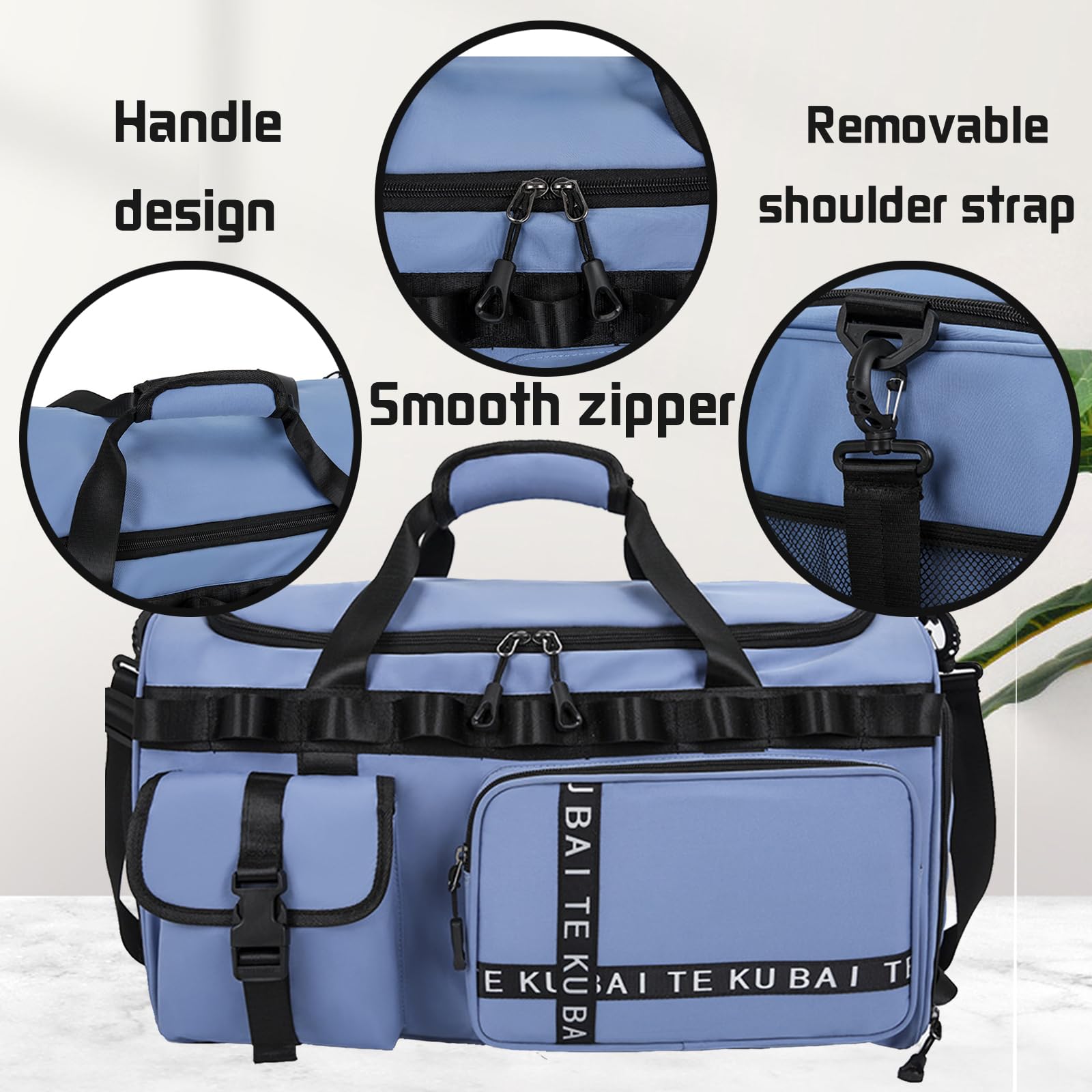 Reisetasche Damen Herren, 65L Wasserabweisende Sporttasche, Reise Tasche mit Schuhfach und Nassfach, Gym Bag, Handtasche, Umhängetasche, Schultertasche für Reisen, Fitness, Sport, Königsblau