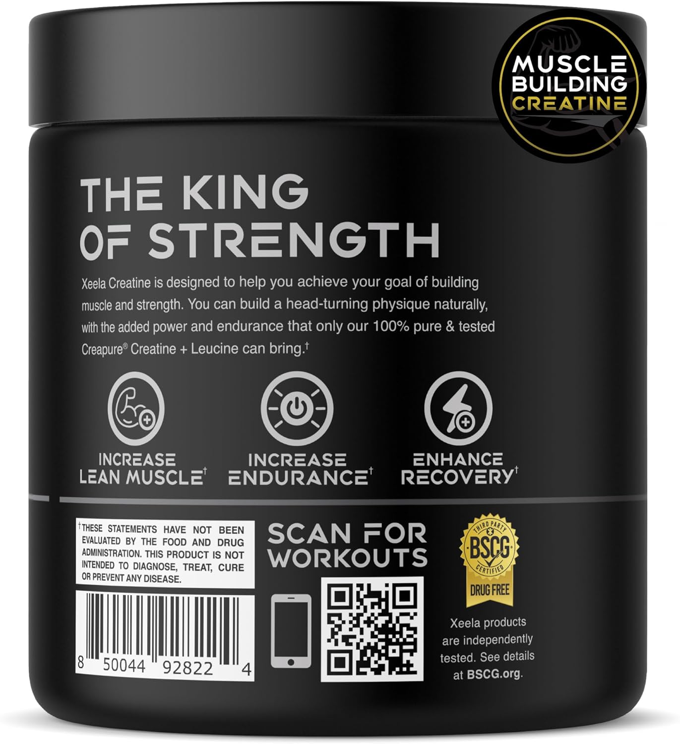 XEELA Creatine for Lean Muscle Gain, All Natural Creatine Powder for Men & Women with Creapure, Increase Strength & Power, Reduce Recovery Time(Unflavored, 60 Servings)
