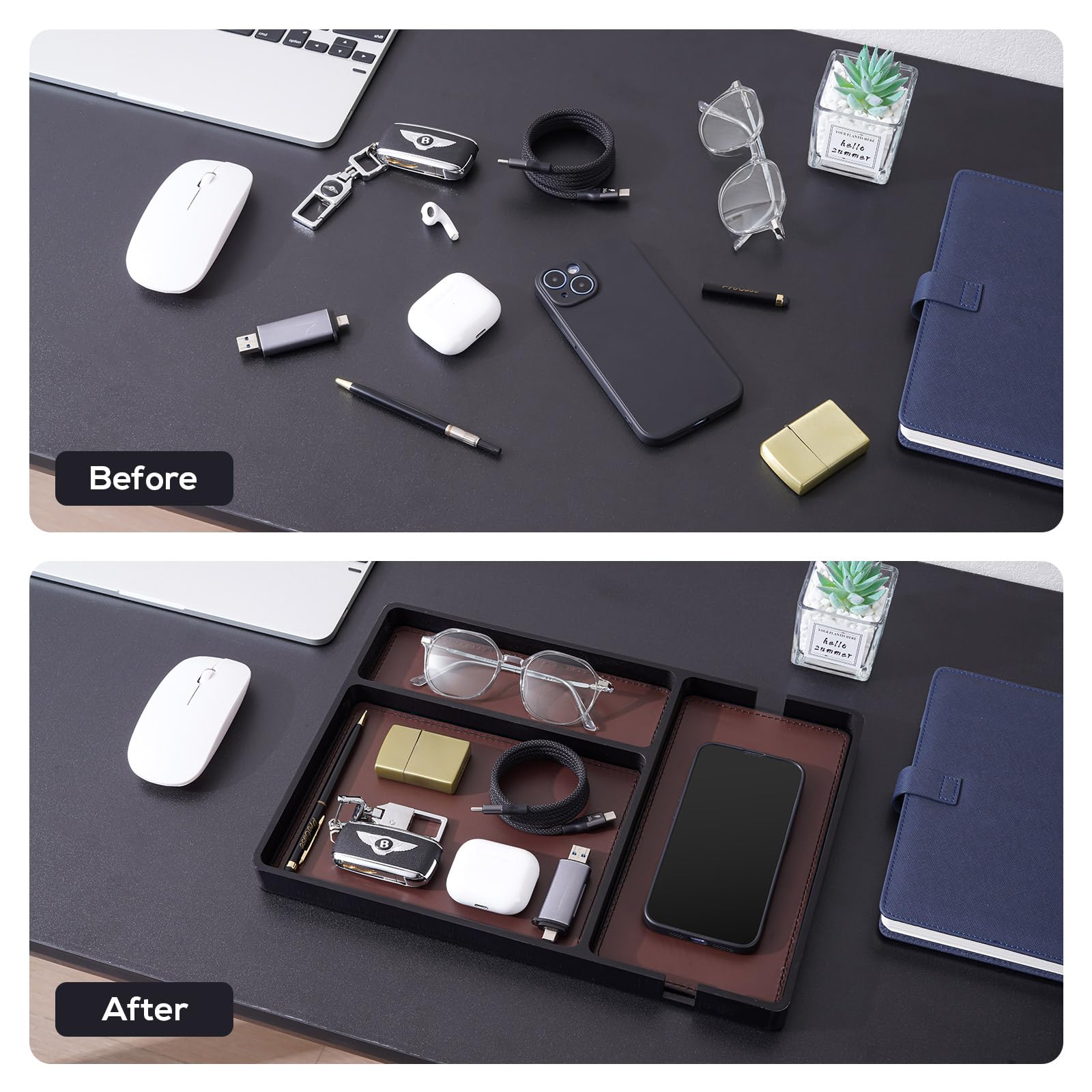 ProCase Svuotatasche in Legno Design Moderno, Svuota Tasche da Ingresso, Vassoio Portaoggetti Organizer Comodino -Nero