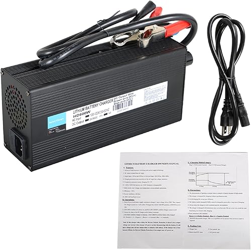 WFLNHB Cargador de batería de 28.8V 18A Cargador inteligente para baterías recargables de ciclo profundo LiFepo4, entrada de CA, salida de CC para
