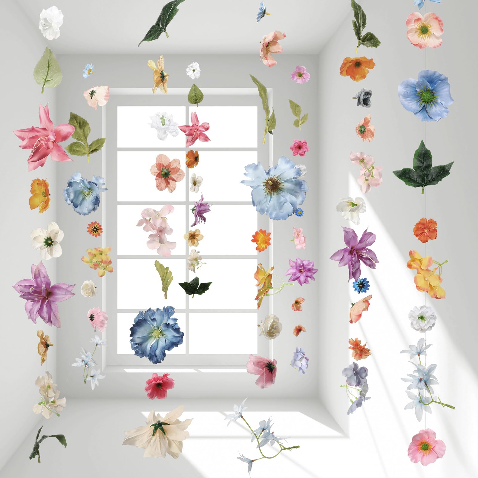 Lyrow 124 Pcs DIY 3D Wildflower Greenery Leaf Hanging Spring Decor Woodland Colorful Floral Wild Flower Floating Decor DIY Wild Flower Plant Theme