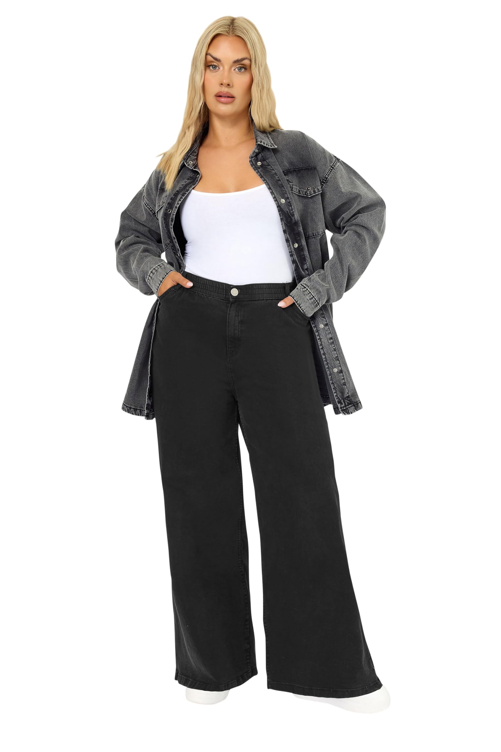Yours Women's Black Curve Wide Leg Slouchy Jeans - Plus Size Curve