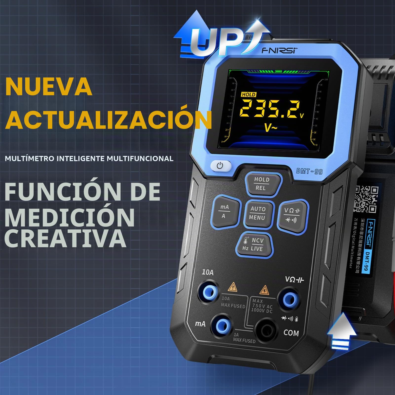 Multímetro DMT-99 comprobador de voltaje 2,4 pulgadas pantalla TFT HD detección automática 10000 recuentos