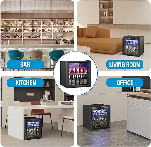 Miniatura 7 de Mini refrigerador de 1.3 pies cúbicos, refrigerador de bebidas independiente de 60 latas con puerta frontal de vidrio para refrescos, cerveza debajo