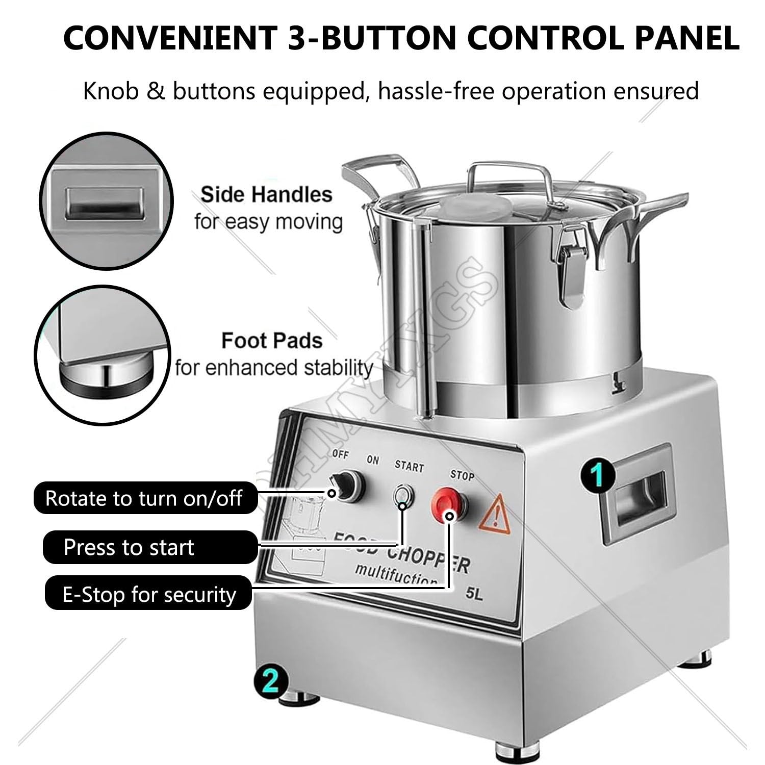 Professionale Tritatutto Verdure Grande capacità 10l,Tritacarne Elettrico 1400 Giri/Min,Acciaio Inox Tagliaverdure Automatico,per Verdure,Frutta,Carne E Cereali 5L