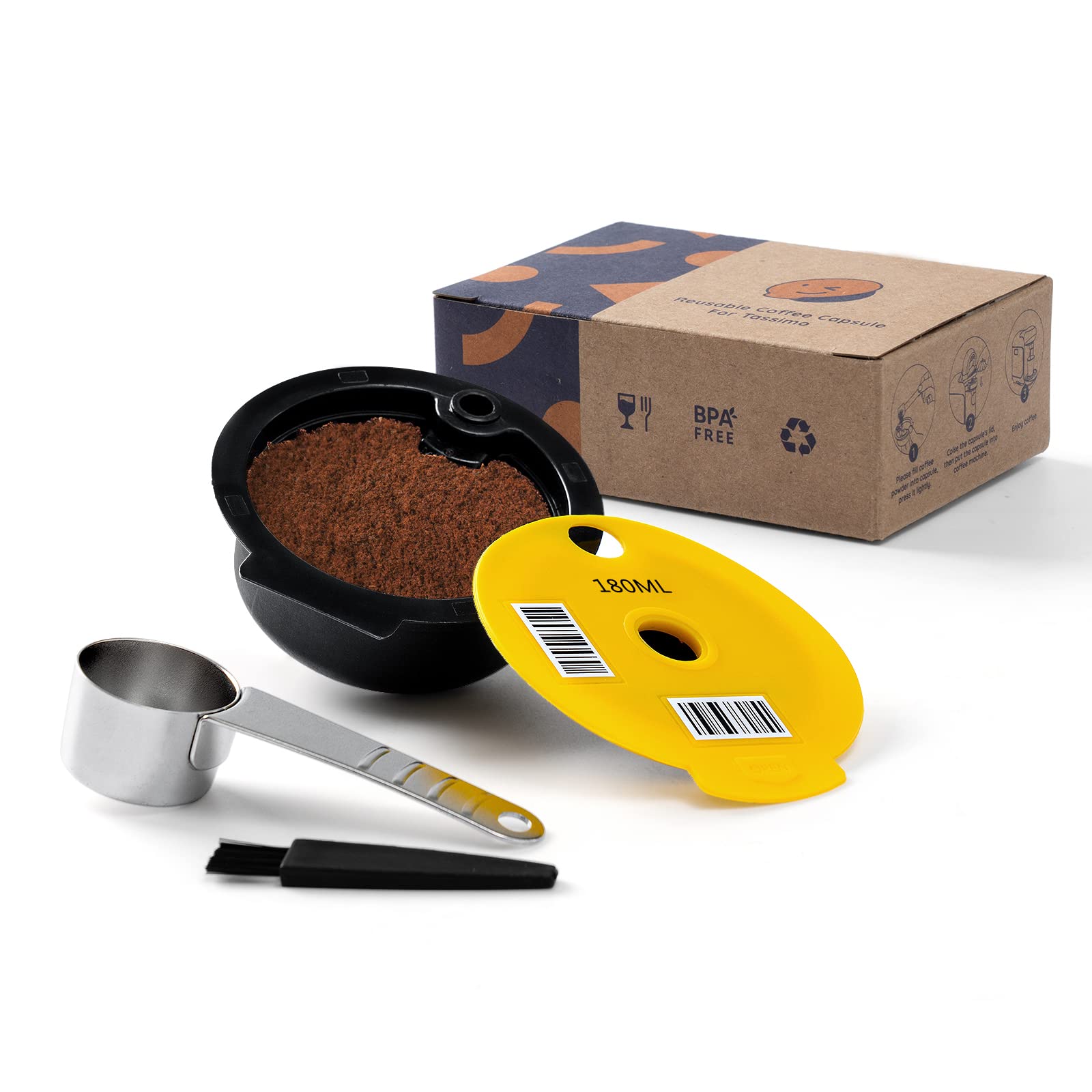 HAILASRE Coffee Capsule Four-Piece Suit (60 ml/180 m/200 ml/220 ml), Refillable Coffee Capsule for Tassimo Reusable Refill Capsule Coffee Filter for Tassimo (D)