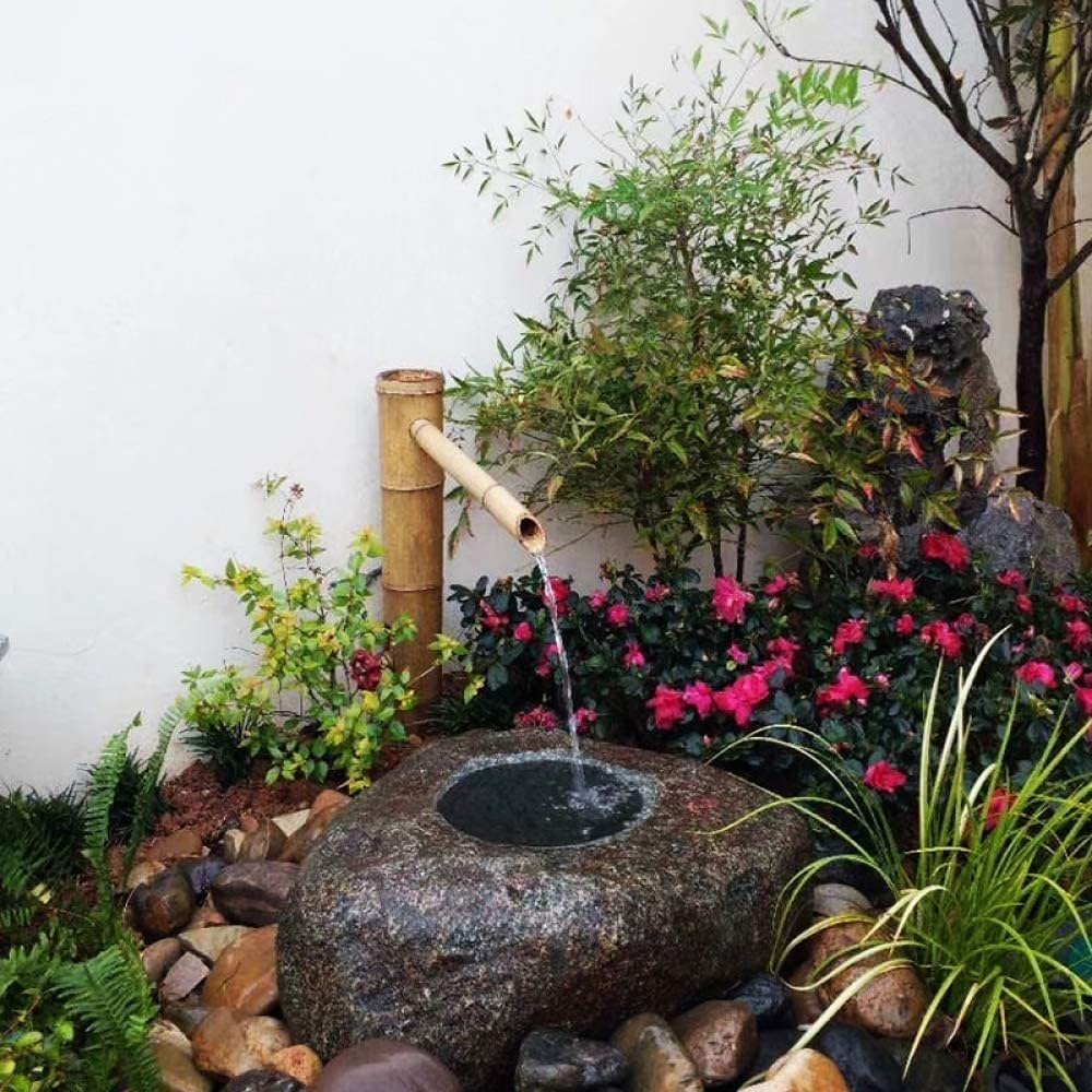 Fontana da giardino in bambù per esterni, set da gioco con acqua, fontana da giardino zen in bambù, decorazione da giardino giapponese con paesaggio acquatico, 70 cm