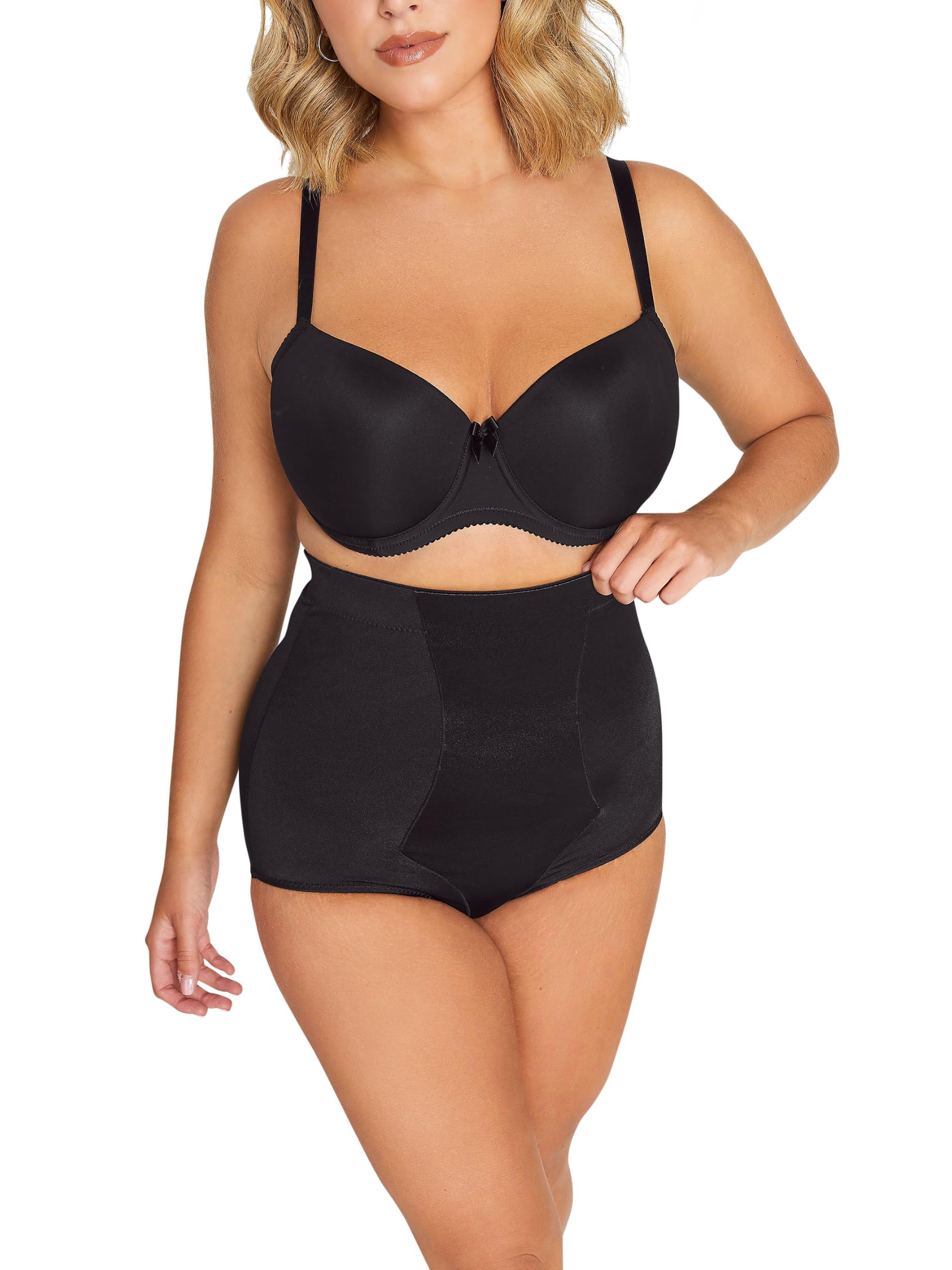 Yours Women's Black Curve Satin Control High Waisted Full Brief - Plus Size Curve