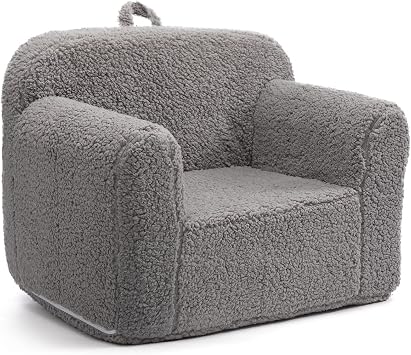 BEJOY Kids Sofa Ultra-Soft Snuggle Foam Filled Chair, Single Cuddly Sherpa Reading Couch for Boys and Girls, Grey