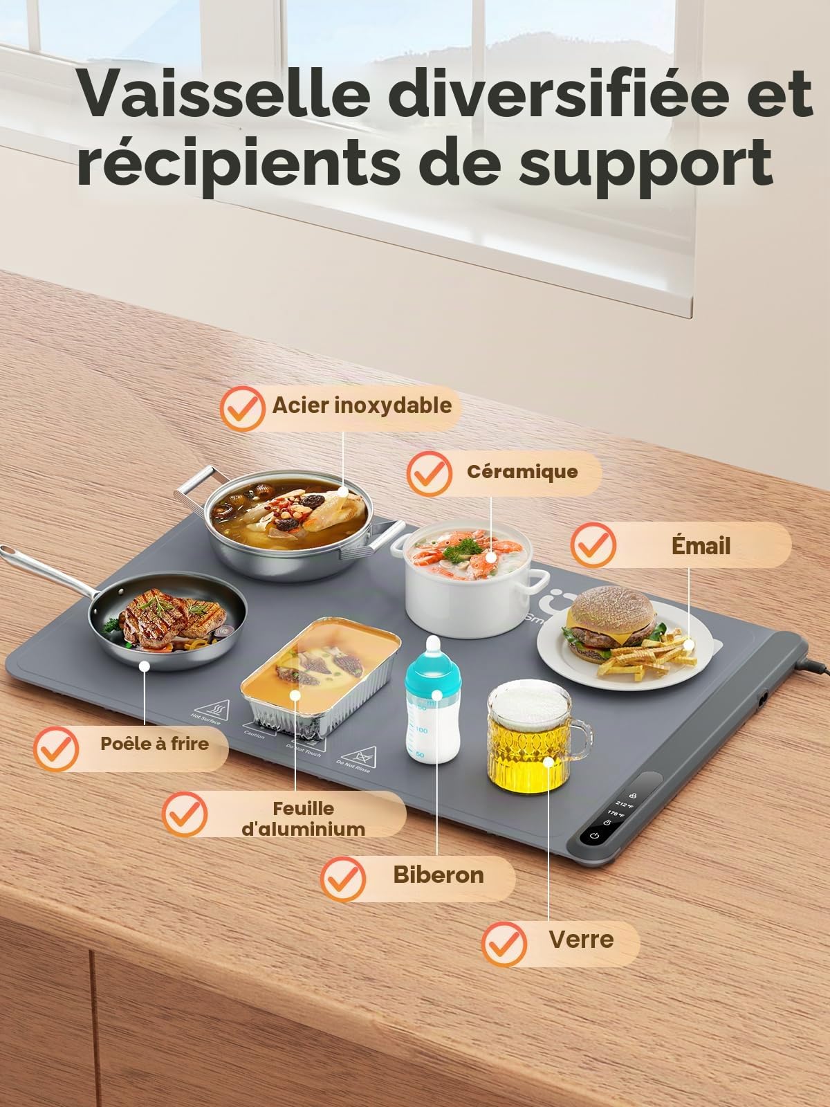 Anifrim Chauffe Plat Électrique, Plaque Chauffante Pliable Flexible avec Température Réglable, Chauffe Assiette à Réchaud pour Buffets Fêtes Banquet-Gris