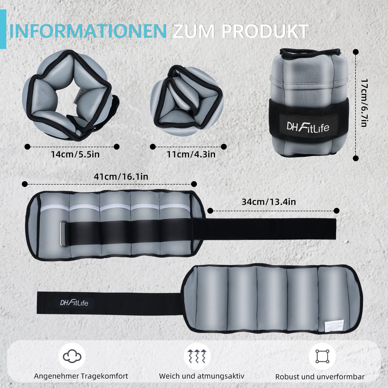 DH FitLife 2er-Set Fußgelenk Gewichtsmanschetten mit verstellbaren Gewichten für Beine | 2 Variationen 2,5kg&4,5kg | Ankle Weights | Knöchelgewichte für Krafttraining