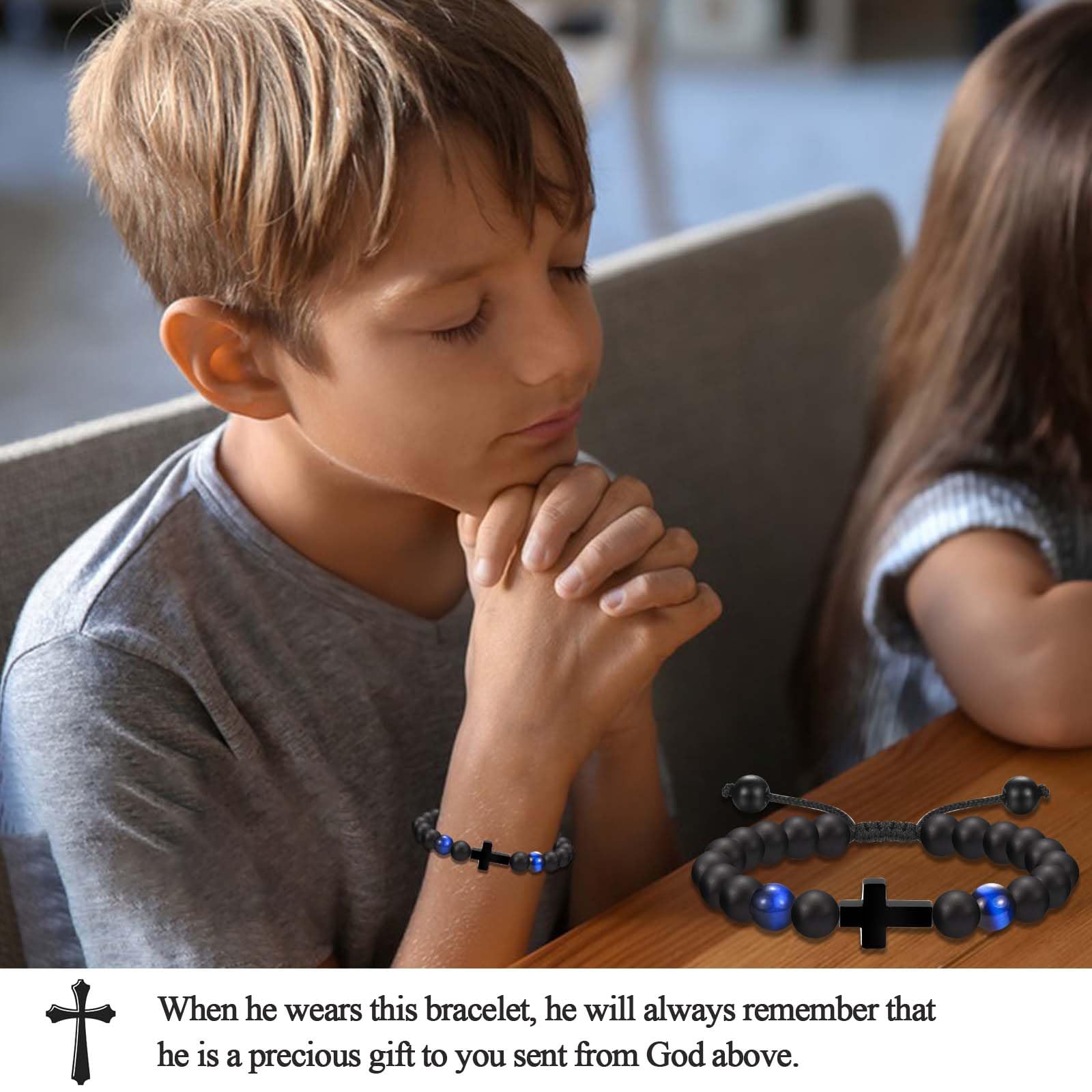 Cross Bracelet for Boys Men, Easter Basket Stuffers Baptism Confirmation First Communion Christian Religious Birthday Christmas Valentines Fathers Day Stocking Stuffers Gifts for Boys Kids Teens Men