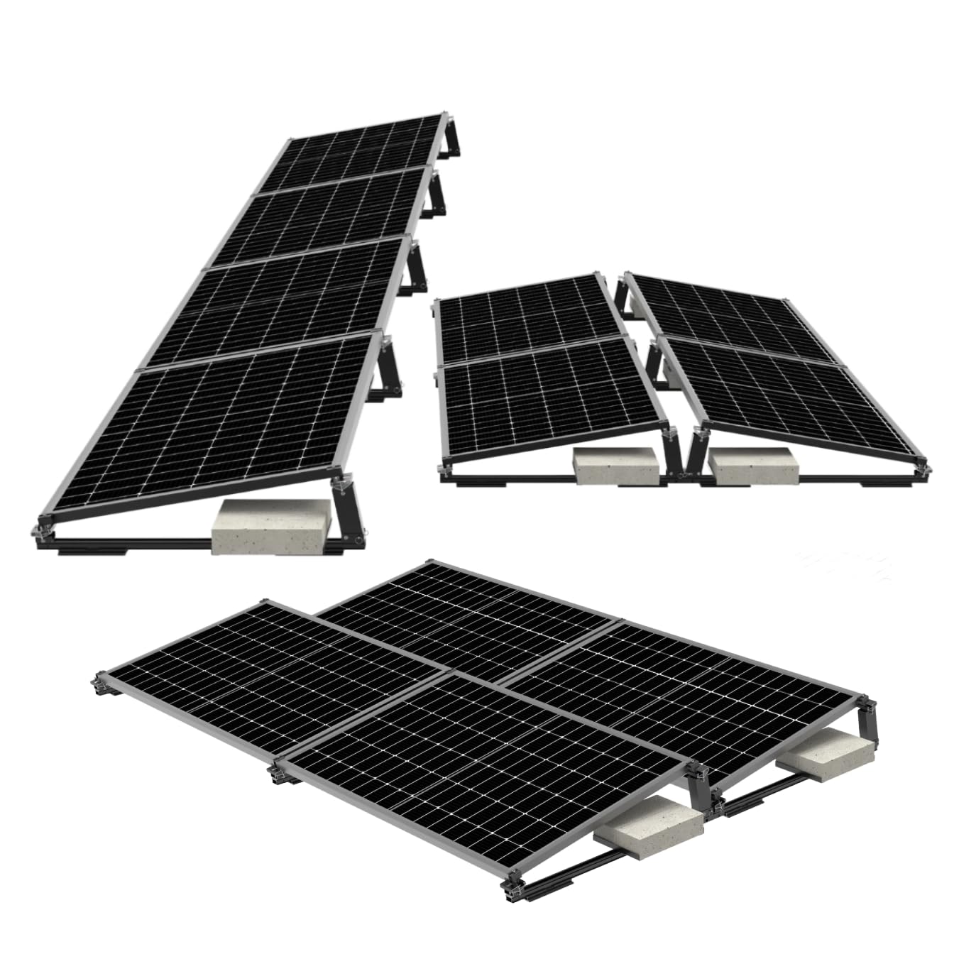 EasyMontage Flachdach Montagesystem für 4 Solarmodule PreFix4 II – schwarz eloxiert – 10 Grad Halterung – flexible Ausrichtung Ost/West/Süd