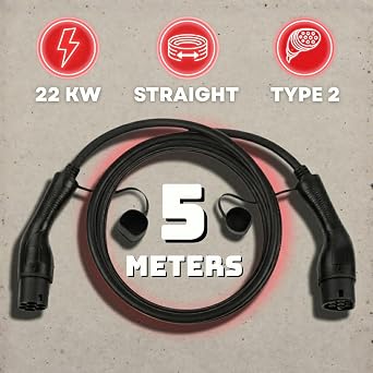 Type 2 to Type 2 EV Charging Cable | 32A, 3-Phase, 21kW – 5m | Waterproof IP66 | Charging Cable for Electric Cars