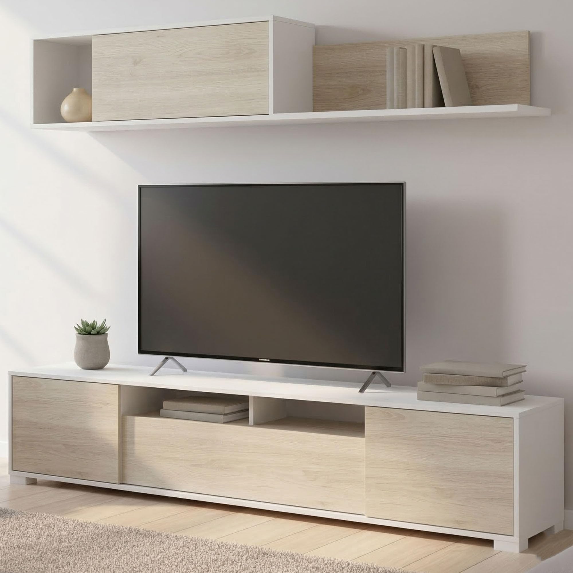 Dmora Parete Attrezzata Gruf 41x200x180h cm Marrone Rovere 6 Ripiani Modulabile, Apertura Battente e a Ribalta