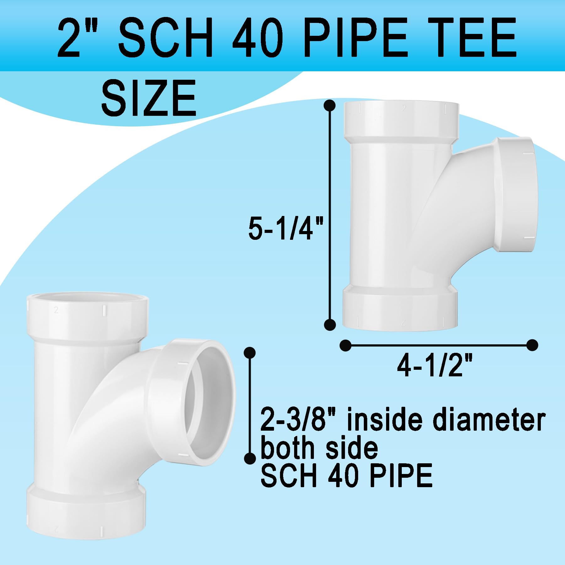 PPT-753 PVC-T-Stück, 5,1 cm (2 Zoll) PVC-T-Stück, T-Schedule 40, weiße Rohrverschraubungen, 10 Stück
