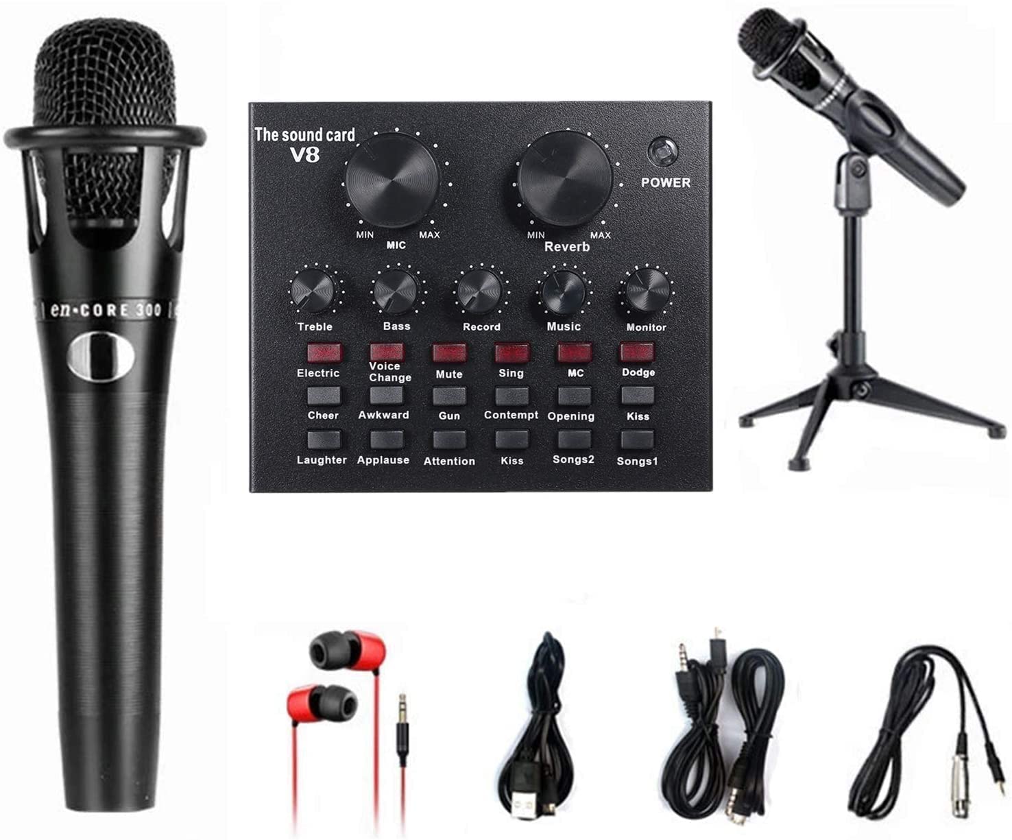ALDD Sound Card, V8 Live Sound Card Microphone Set 12 Sound Effects Audio Recording Live Streaming Equipments