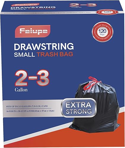 Feiupe Bolsa de basura con cordón de 2 a 3 galones, forro para bolsa de basura pequeña adecuada para contenedores de basura de 2 galones, 2.3 Feiupe Bolsa de basura con cordón de 2 a 3 galones, forro para bolsa de basura pequeña adecuada para contenedores de basura de 2 galones, 2.3