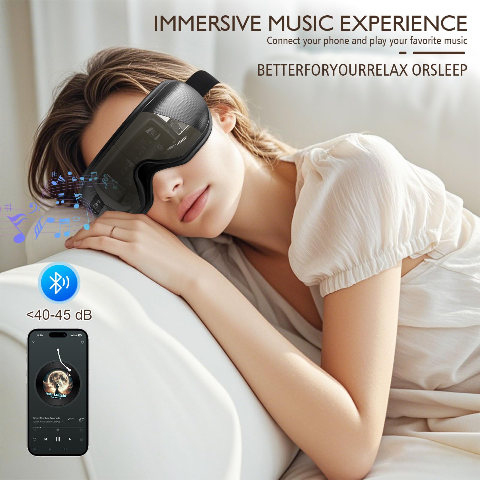 Masajeador de Ojos con Calor y Bluetooth, Máscara Ocular Plegable contra Fatiga, Regalos Día del Padre, Regalo para Hombres, Papá, Relajación, Negro