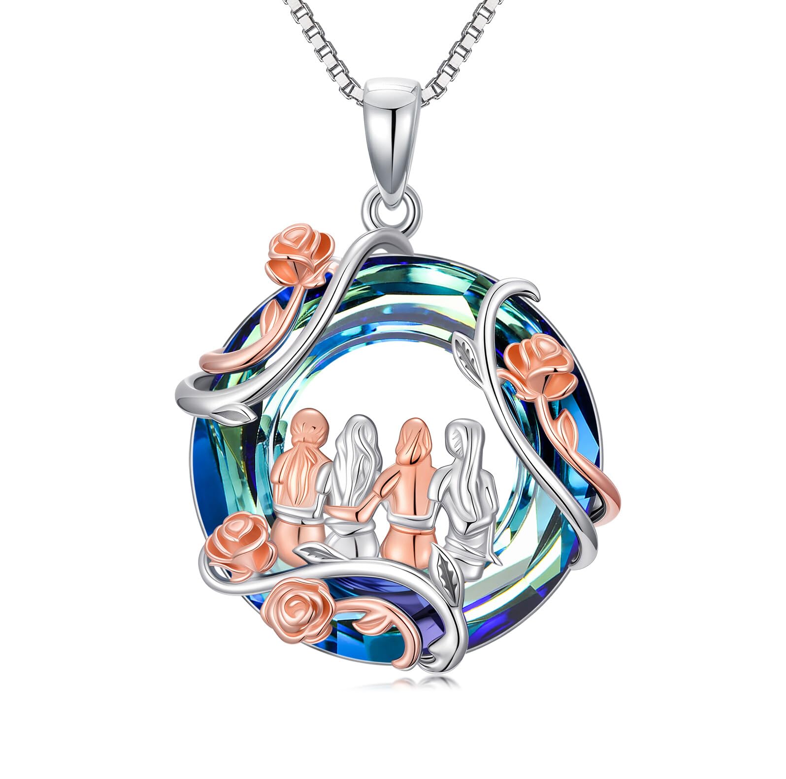 TOUPOP Sister Birthday Gifts for Sister 925 Sterling Silver 2 to 5 Sisters Necklace Rose Flower Pendant Crystal Jewelry Birthday Gifts for Women Best