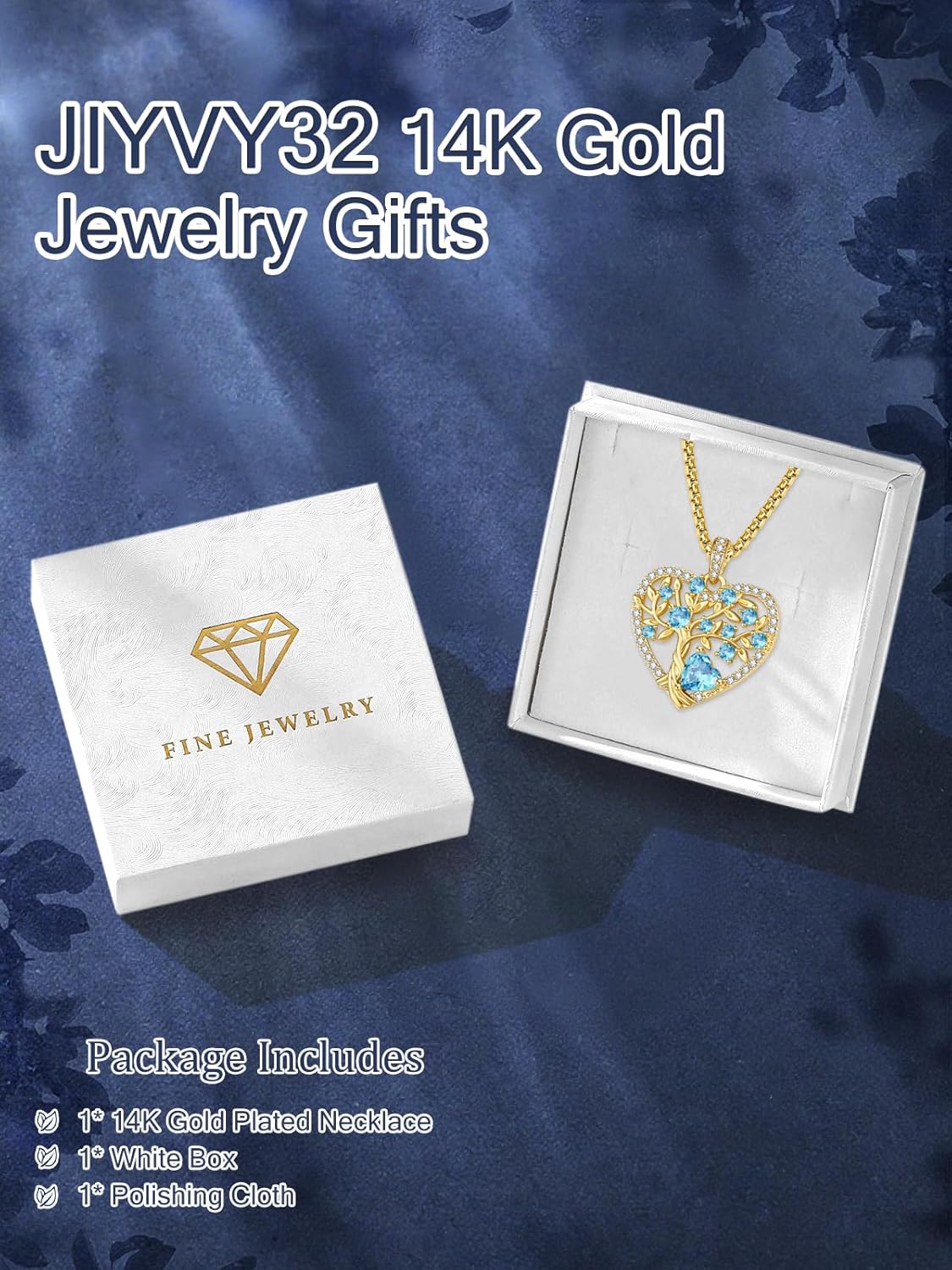 Tree of Life Necklace 14K Gold for Women, Heart Jewelry with Birthstone Pendant,Anniversary Birthday Christmas Gifts for Her Wife Mom Grandma Daughter