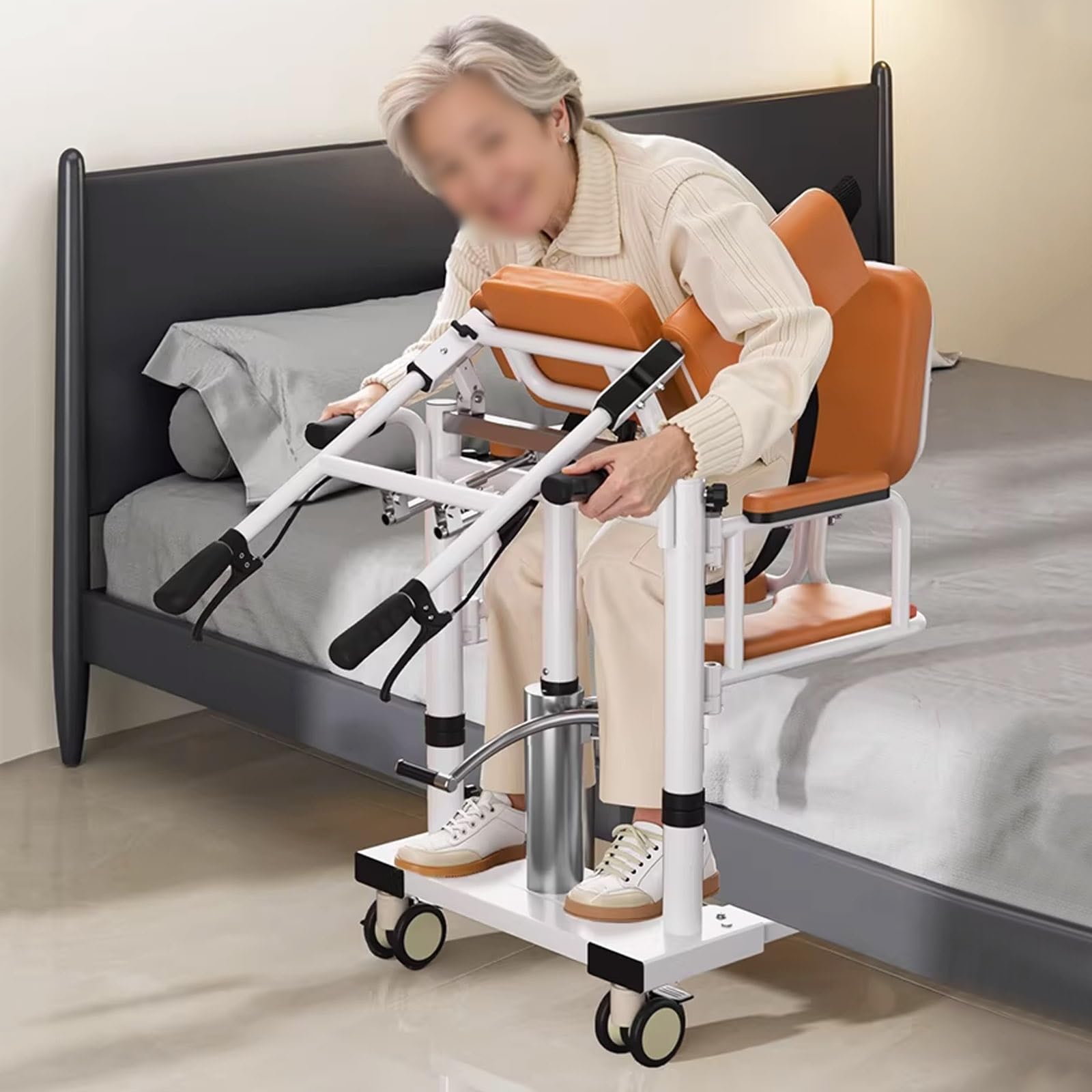 Hydrauliczny podnośnik pacjentów z dzielonymi siedzeniami 180 °, mobilny wielofunkcyjny wózek inwalidzki, regulowana pomoc w przenoszeniu wysokości dla osób starszych