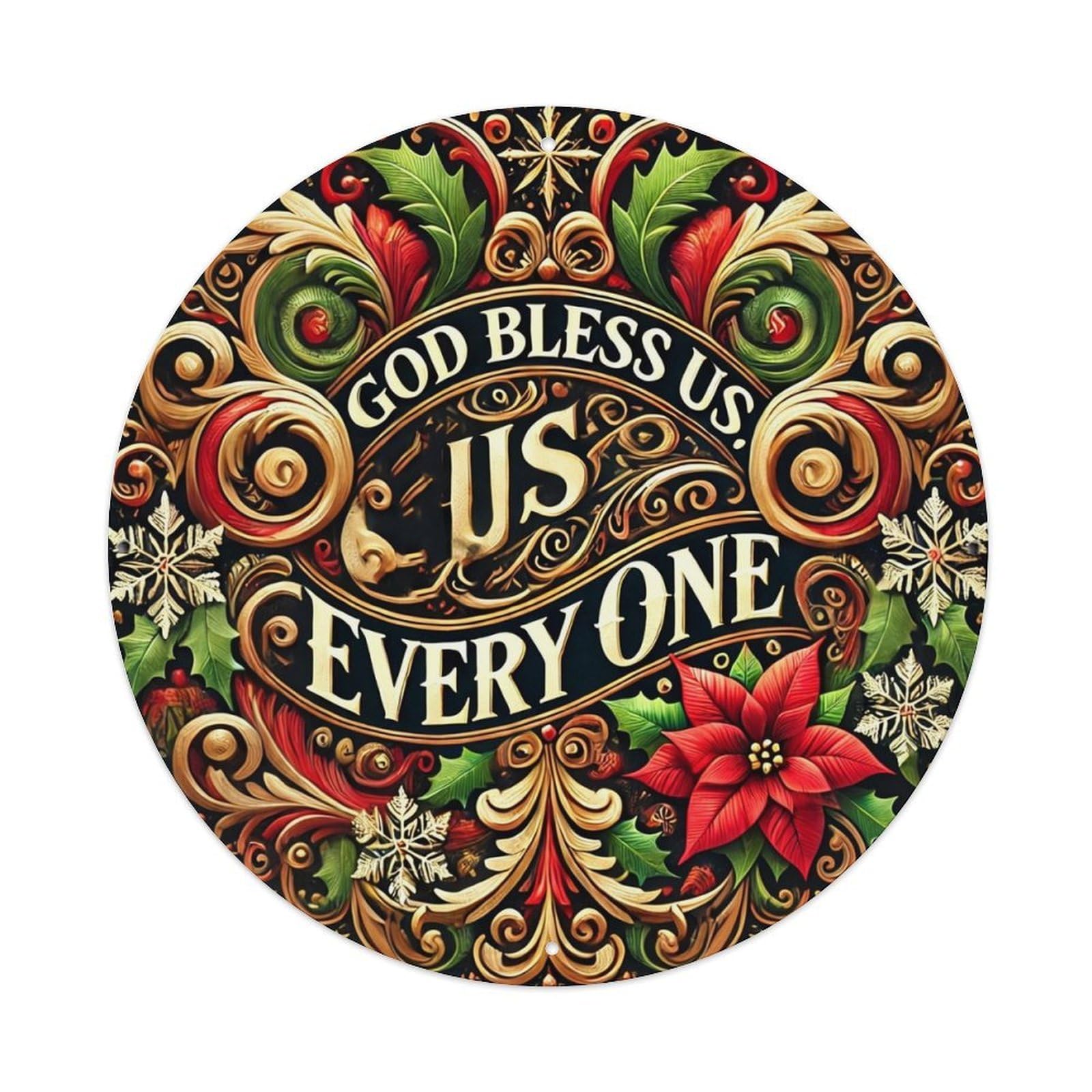 Christmas Ornament Design Pattern Retro Metal Sign Round Tin Sign, Vintage Decor Art Poster for Bar, Home, Man Cave, Kitchen, Laundry Room Gift 8x8Inch