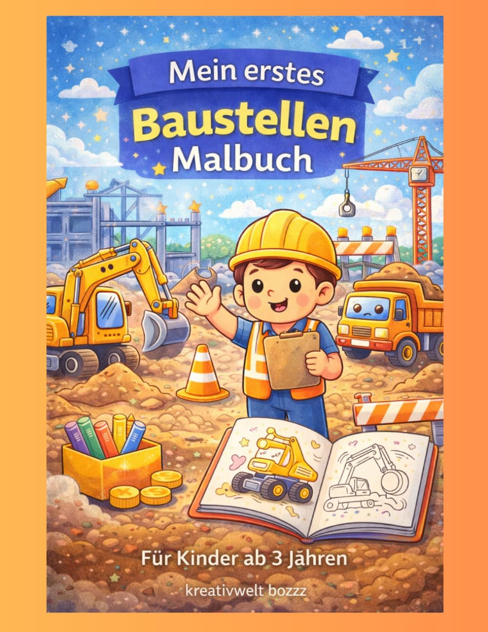 Mein erstes Baustellen-Malbuch: Große und einfache Baustellenfahrzeuge zum Ausmalen | Für Kinder ab 3 Jahren | Bagger, Kran, LKW und mehr