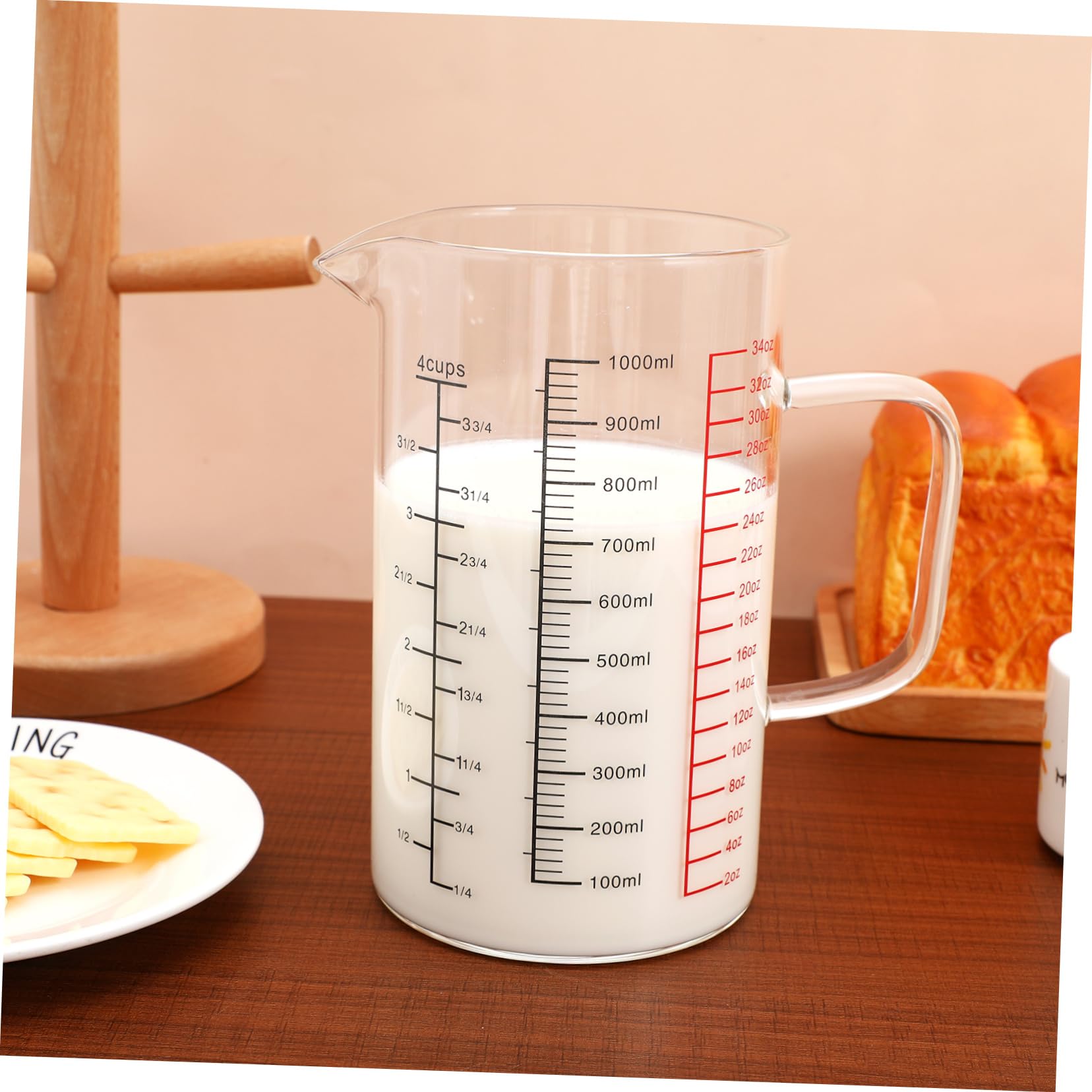 Homoyoyo Taza de Vidrio de Gran Capacidad con Boquilla para Mediciones Precisas y Repostería para Fríos
