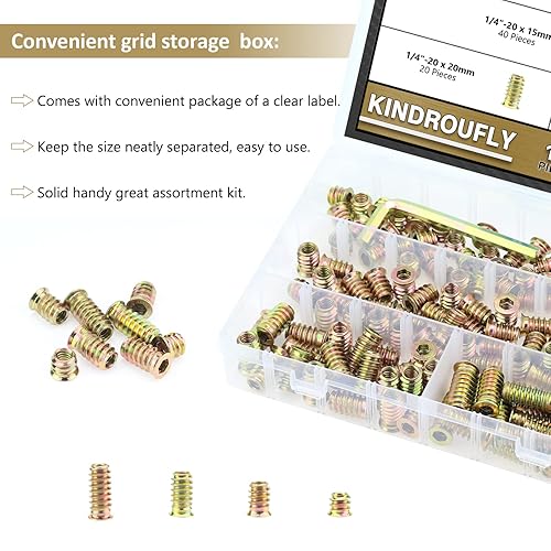 Miniatura 96 de Insertos roscados de 5/16"-0.709 x 0.984 in, acero al carbono chapado en zinc, con llave hexagonal para tornillos de muebles de madera, 26 piezas