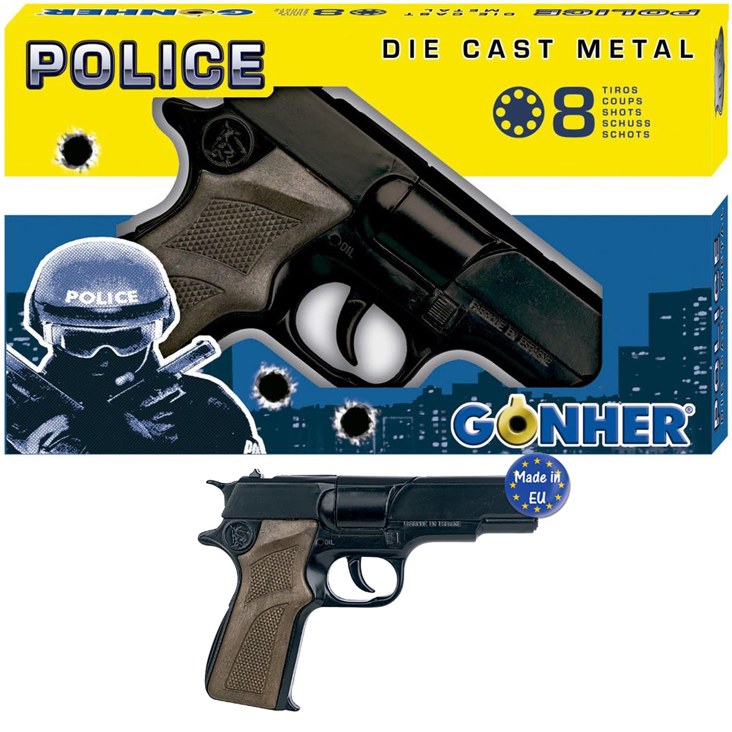 Pistola, revolver e fucile di alta qualità con 144 colpi di munizioni, accessori per costumi da poliziotto e cowboy per bambini e adulti (Pistola da poliziotto)