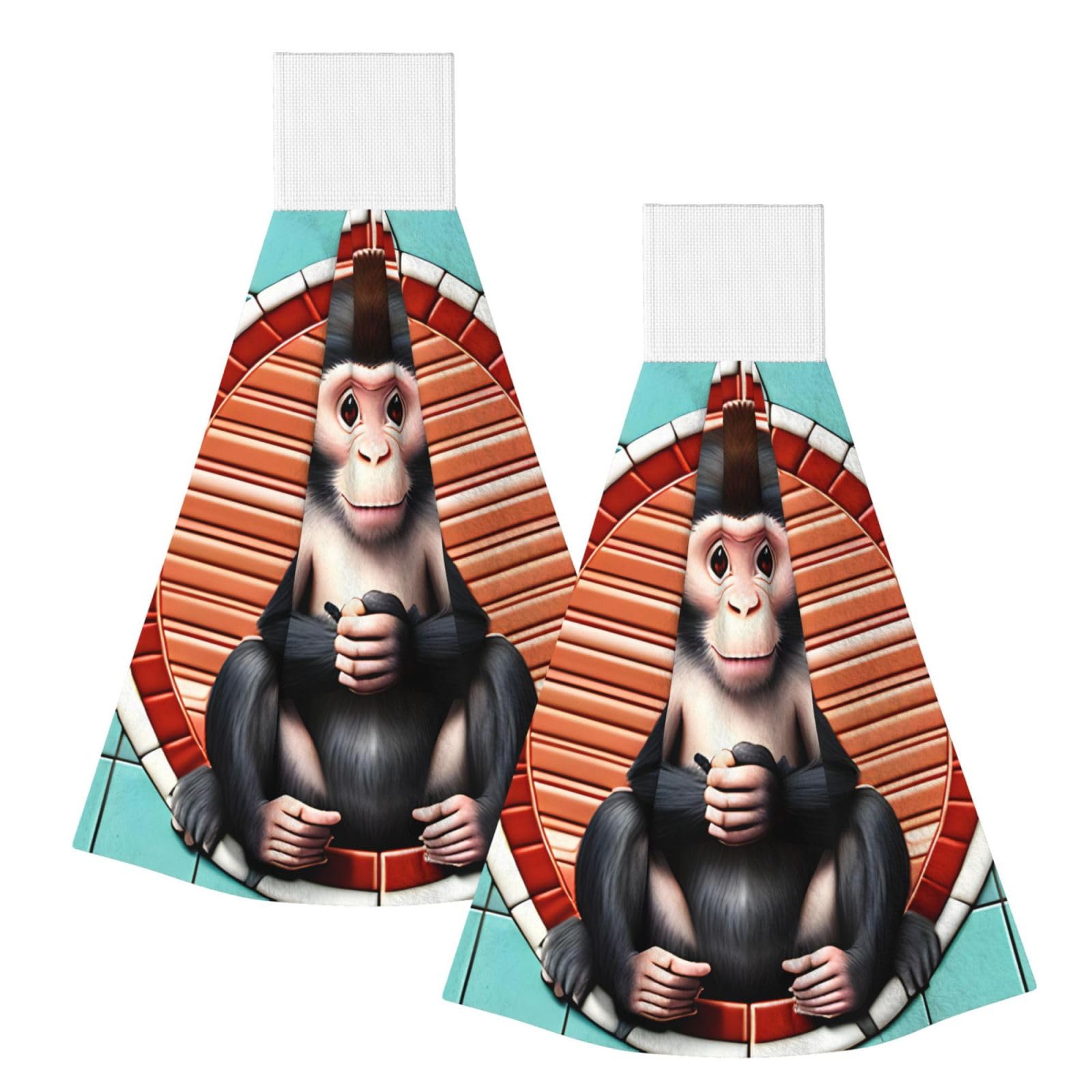WUPngg The silent monkey Bathroom Tie Towels/Dish Cloth,Kitchen Hanging Towel, Coral Fleece Dry Cleaning Hand Dishcloths One Size