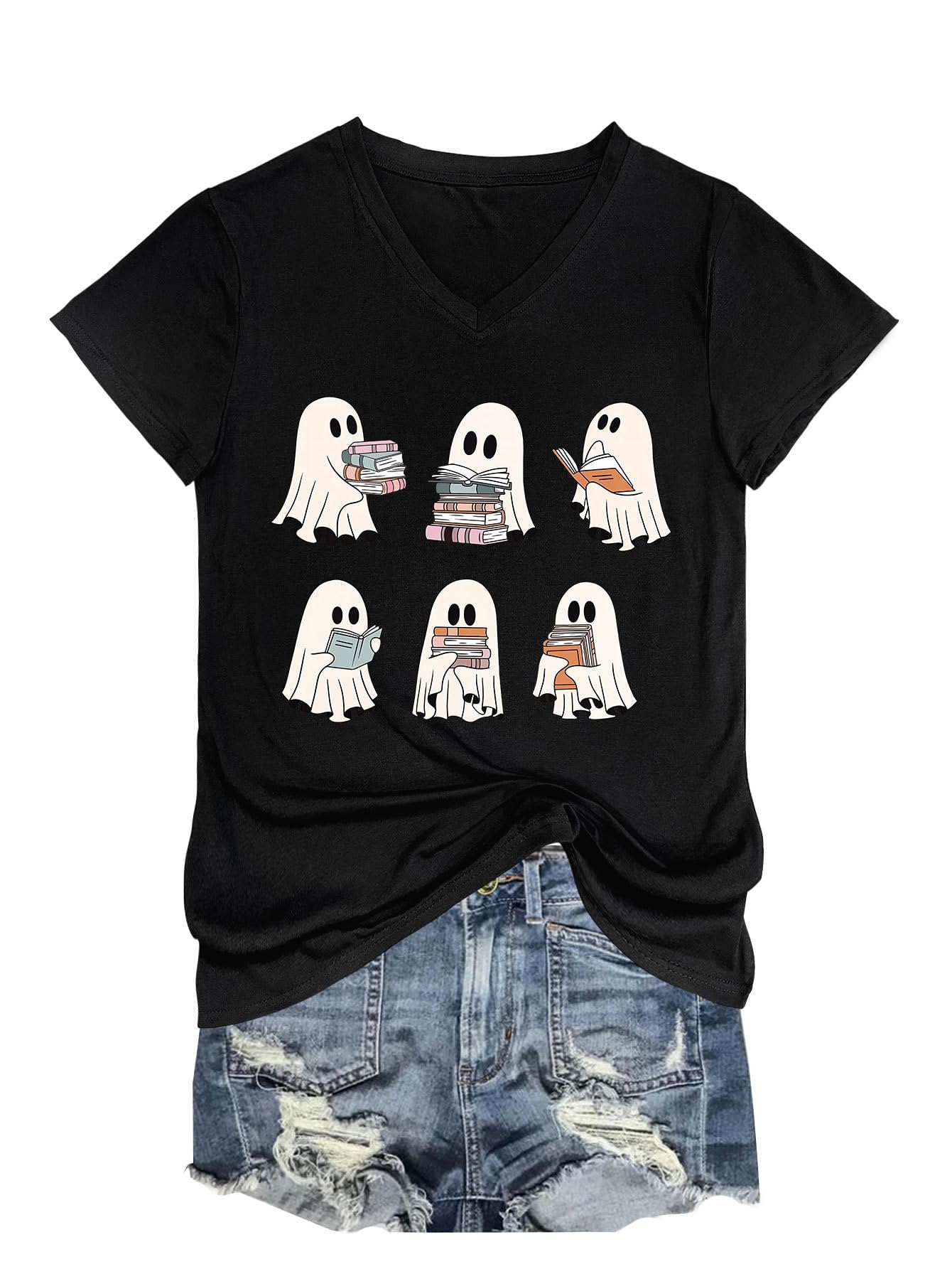 Women Halloween Shirt Witch Pattern Round Neck Short Sleeve Top Funny Cute Costume 2024