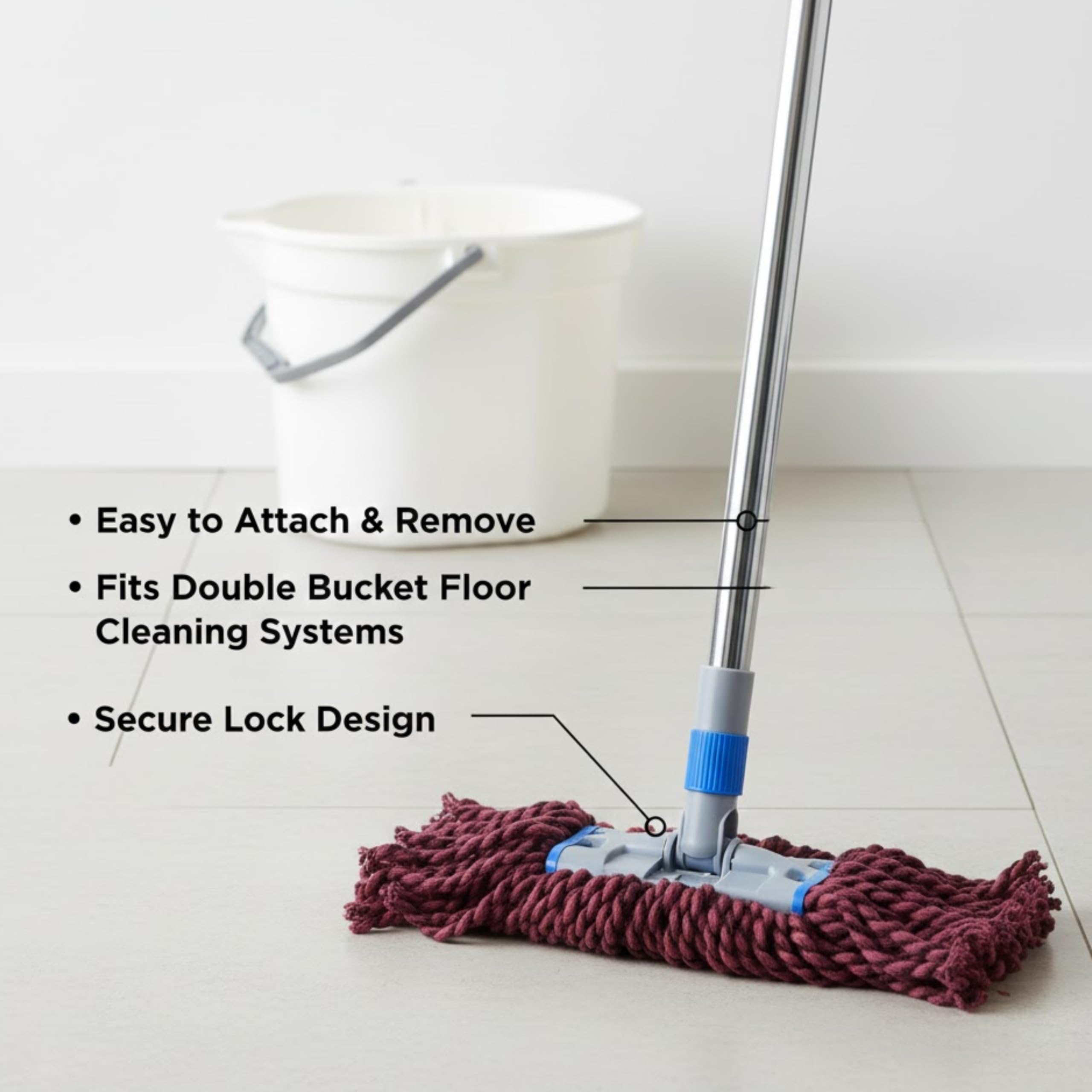 FPC Cotton Double Bucket Mop Refill with Changeable Clip Lock | The Ultimate Floor Care Solution | Absorbs Water Quickly | Maroon & Black, Pack of 1 2