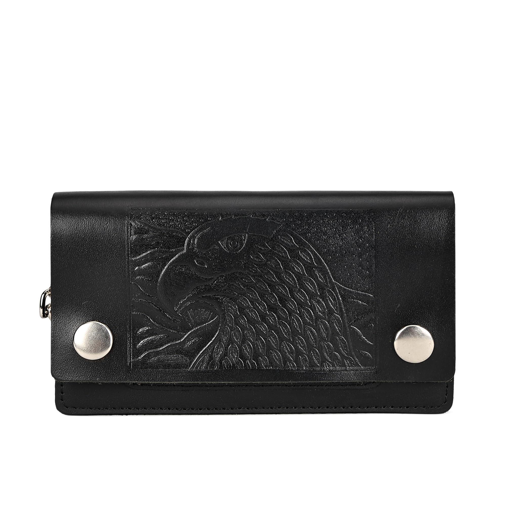 Leatherboss Genuine Leather Men Trifold Eagle Biker Chain Wallet Credit Card Holder for Motorcycle Bikers Truckers