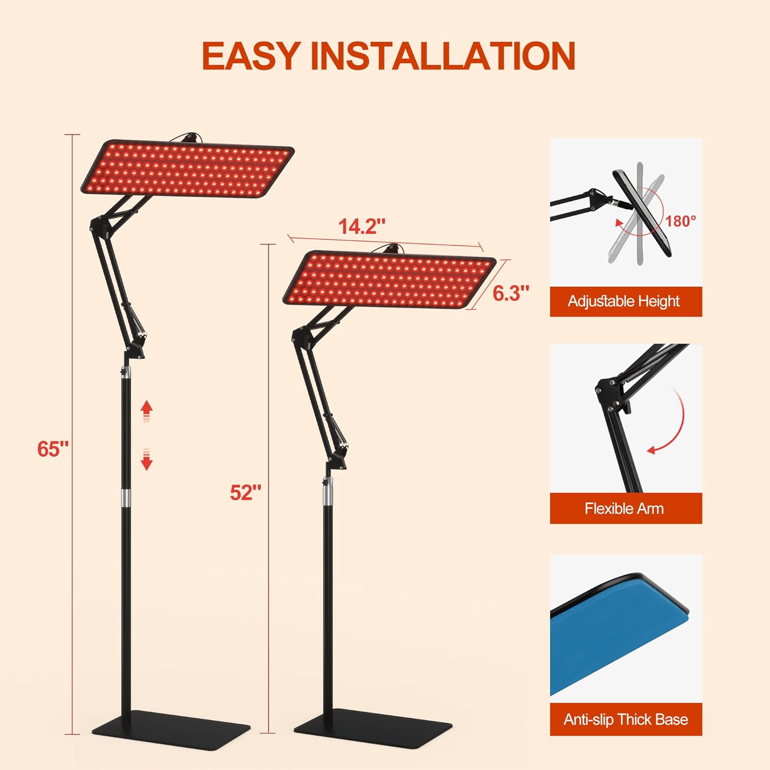 Morfone Red Light Therapy for Body & Face - Infrared Light Therapy Lamp 660nm, 850nm, 940nm Tri-Wavelength LED Beads Panel with Height Adjustable Stand for Home Use, Gift for Women Girls - Image 6