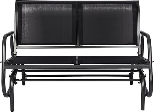 Banco planeador para exteriores para 2 personas, silla mecedora para patio con marco recubierto de polvo y asiento de malla de textileno para porche