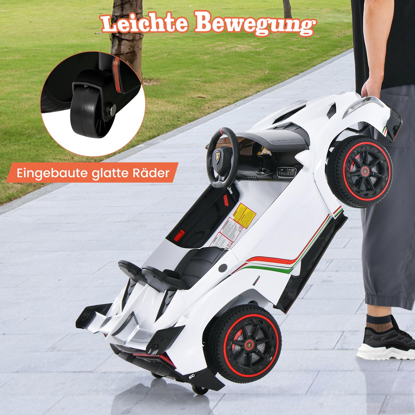 COSTWAY Lamborghini Elektroauto für Kinder, Kinderfahrzeug mit 2,4-G Fernbedienung & LED Scheinwerfer & Hupe & Musik, Elektrofahrzeug 3-6 km/h, Kinderauto Elektro für Kinder ab 3 Jahren (Weiß)