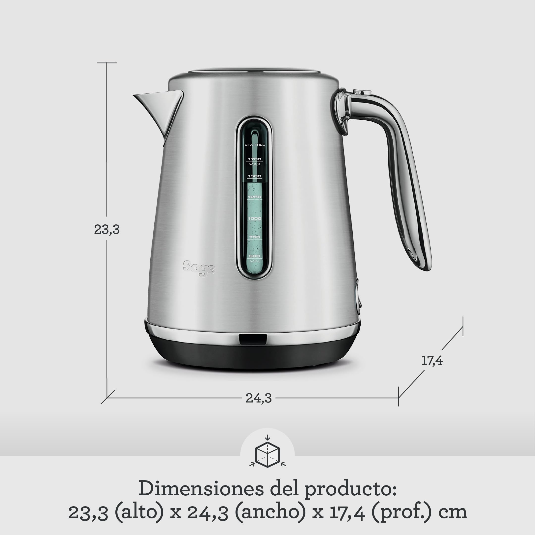 Sage Soft Top Luxe, Hervidor de Agua Eléctrico Silencioso, Tarta Red Velvet | Tapa de Apertura Suave, Construcción de Acero Inoxidable, Doble Visor de Agua sin BPA, Base sin Cable