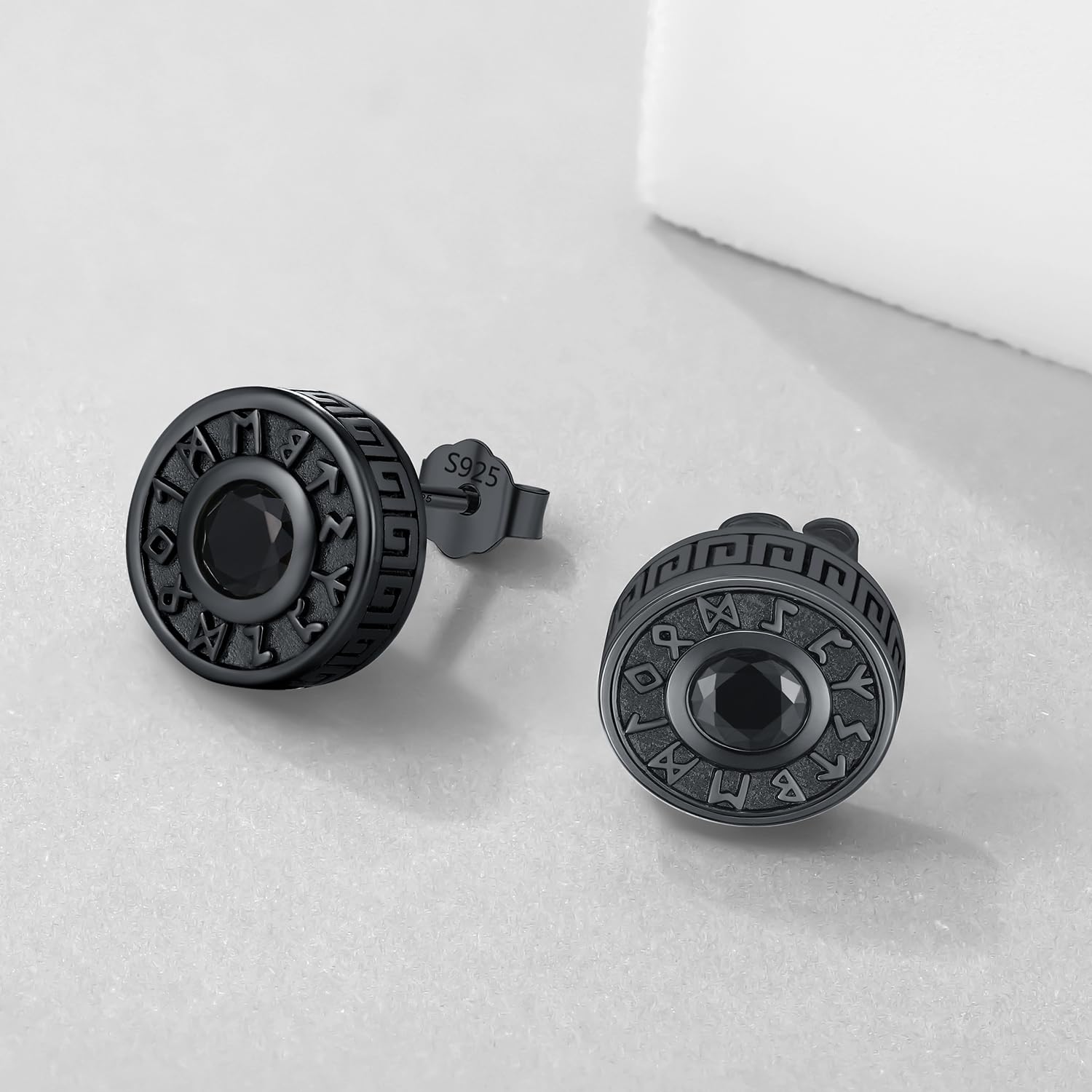 Orecchini Vichingo, Orecchini a bottone Rune Nordiche in Argento Sterling S925 Orecchini ipoallergenici, Gioielli regalo per uomo e donna
